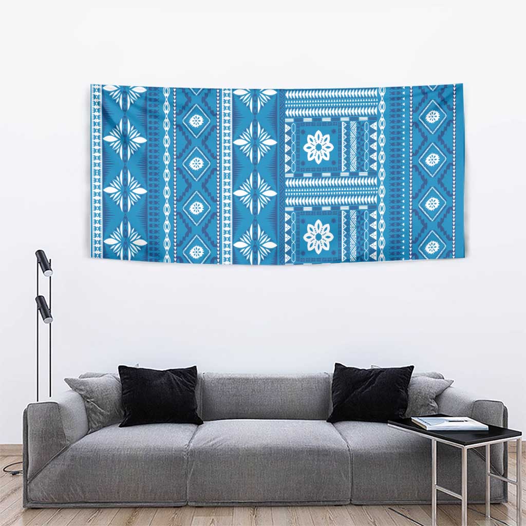 Fiji Masi All Blue Tapestry Tapa Pattern LT01 - Polynesian Pride