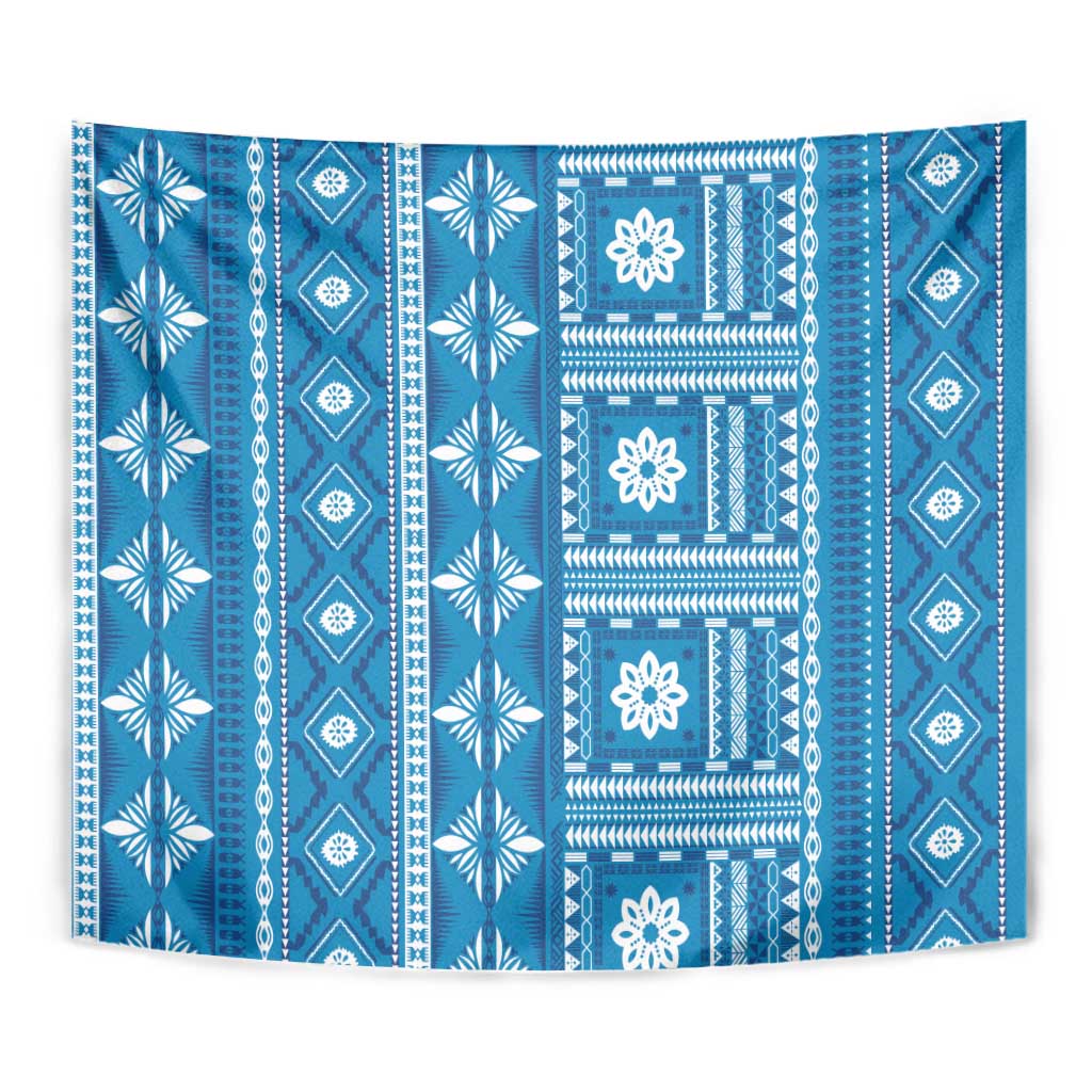 Fiji Masi All Blue Tapestry Tapa Pattern LT01 - Polynesian Pride