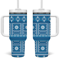 Fiji Masi All Blue Tumbler With Handle Tapa Pattern - Polynesian Pride