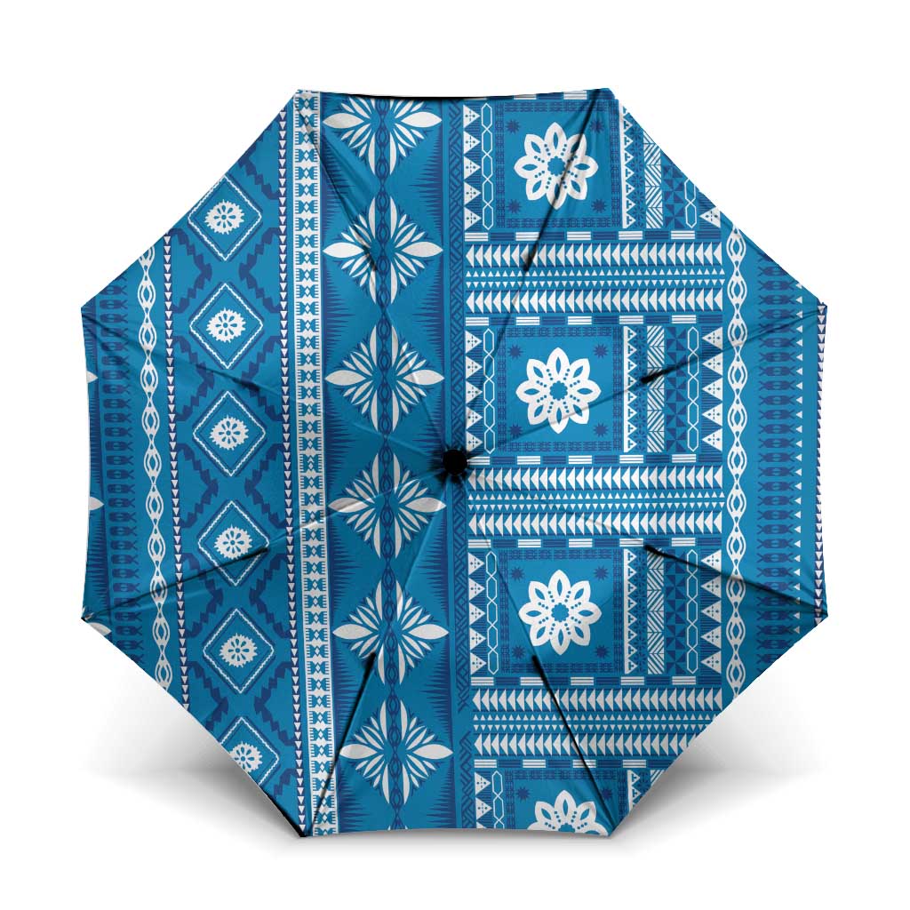 Fiji Masi All Blue Umbrella Tapa Pattern - Polynesian Pride