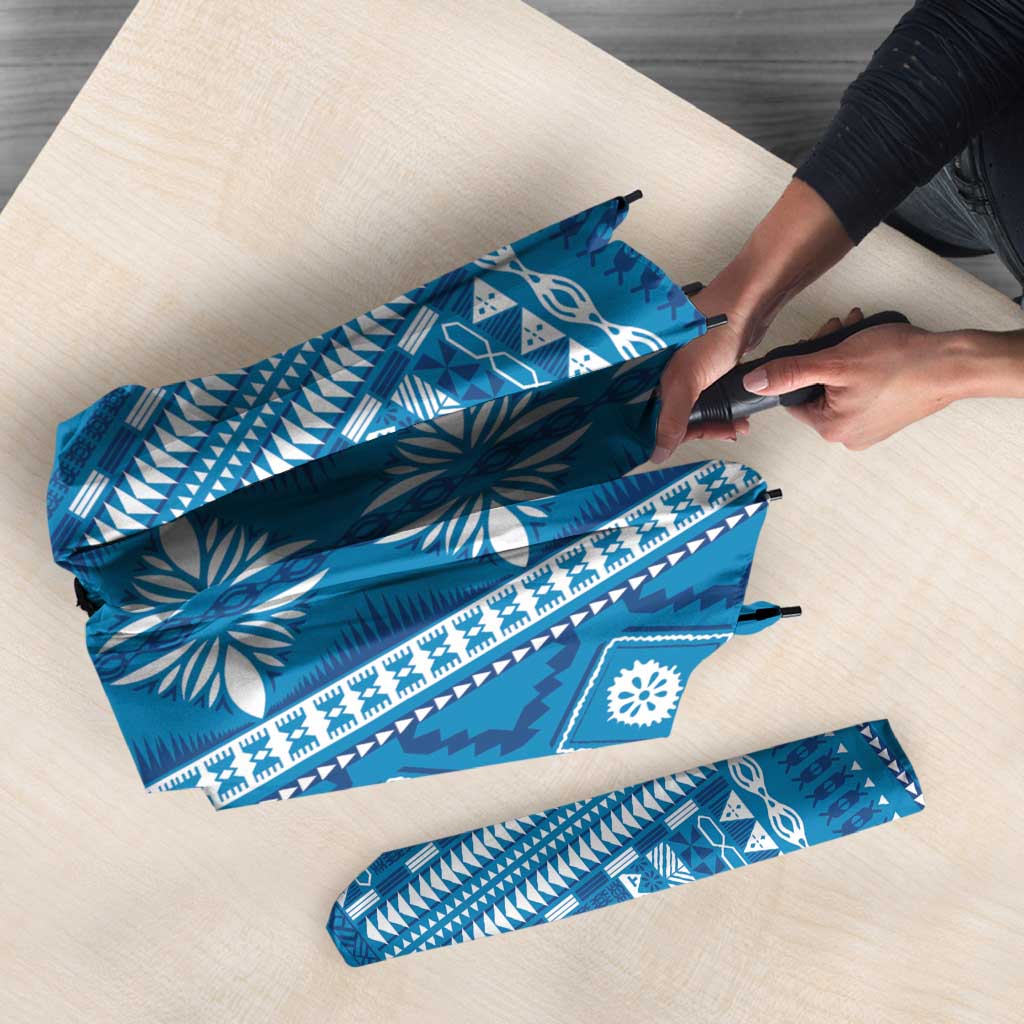 Fiji Masi All Blue Umbrella Tapa Pattern - Polynesian Pride
