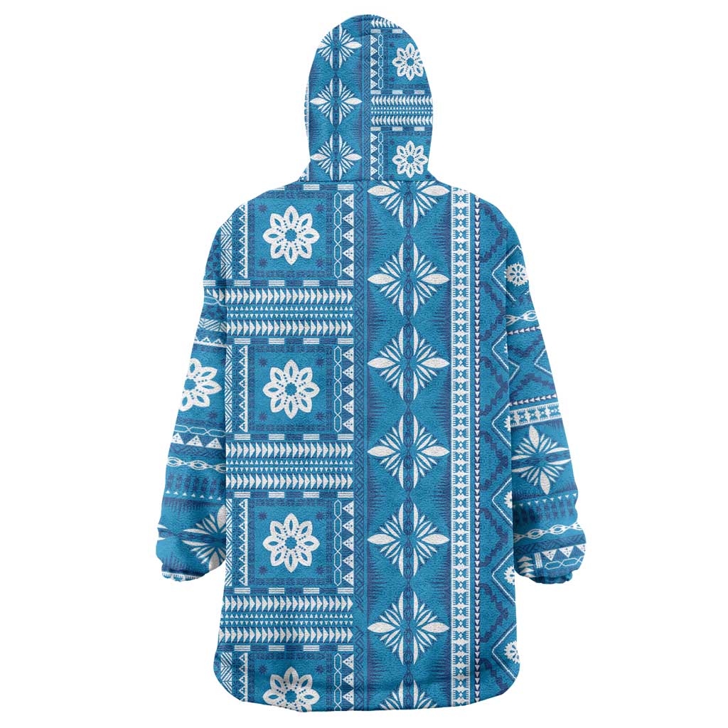 Fiji Masi All Blue Wearable Blanket Hoodie Tapa Pattern - Polynesian Pride