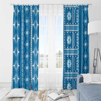 Fiji Masi All Blue Window Curtain Tapa Pattern - Polynesian Pride