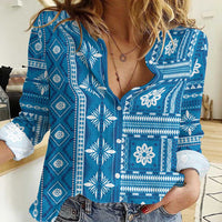 Fiji Masi All Blue Women Casual Shirt Tapa Pattern - Polynesian Pride