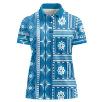 Fiji Masi All Blue Women Polo Shirt Tapa Pattern - Polynesian Pride