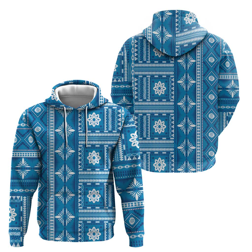Fiji Masi All Blue Zip Hoodie Tapa Pattern - Polynesian Pride