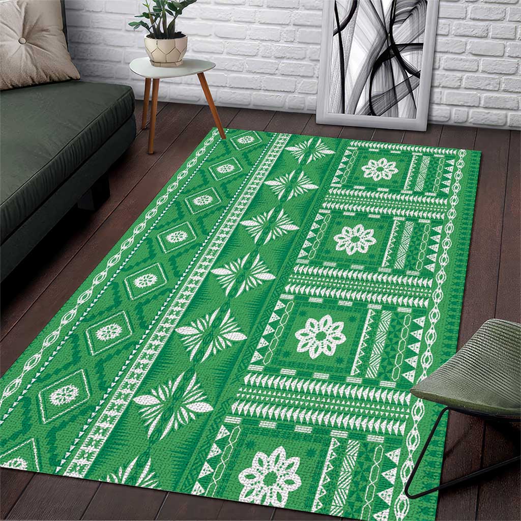 Fiji Masi All Green Area Rug Tapa Pattern LT01 Green - Polynesian Pride