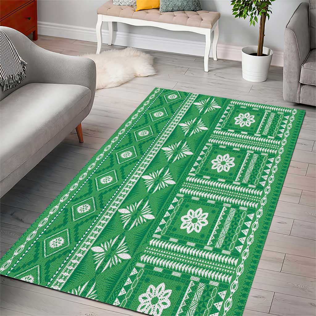Fiji Masi All Green Area Rug Tapa Pattern LT01 - Polynesian Pride