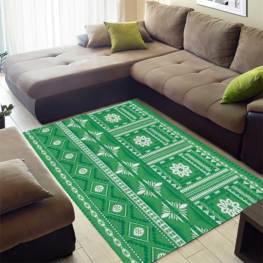 Fiji Masi All Green Area Rug Tapa Pattern LT01 - Polynesian Pride
