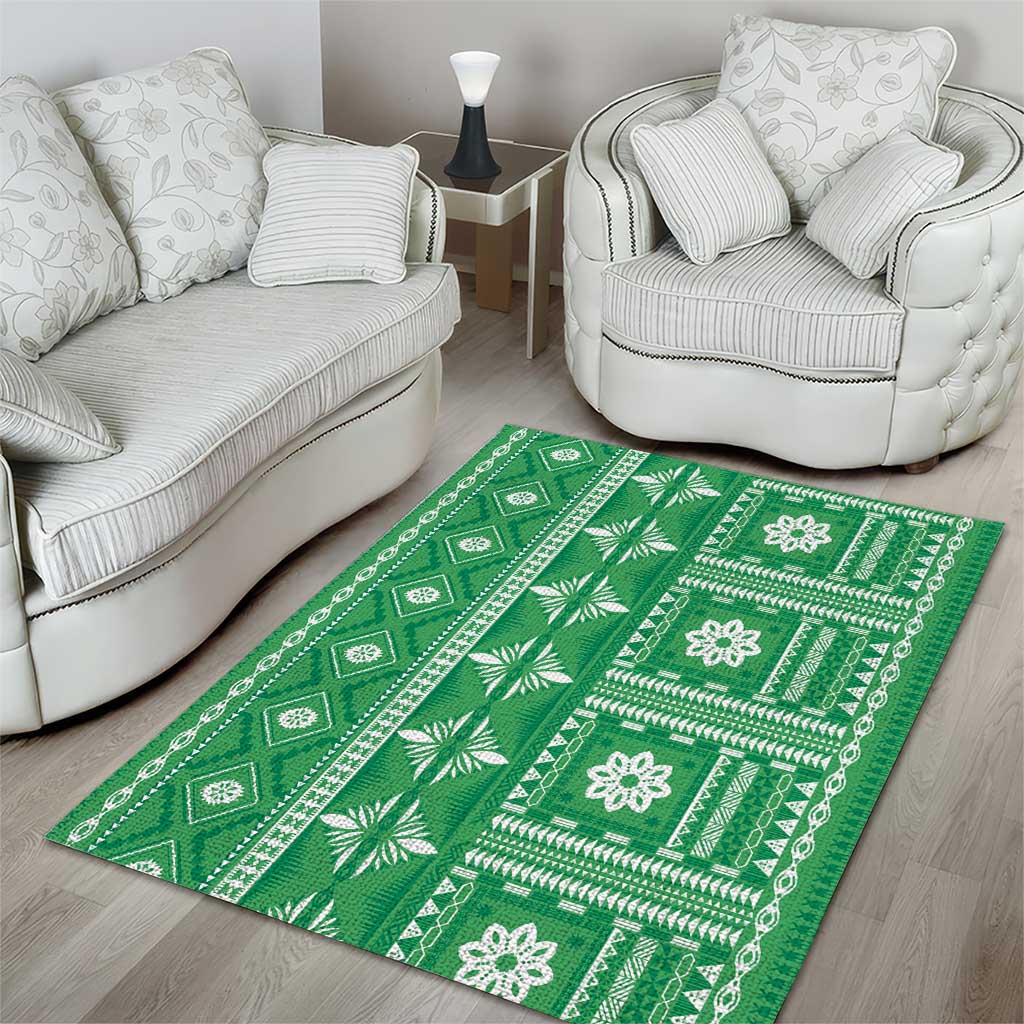 Fiji Masi All Green Area Rug Tapa Pattern LT01 - Polynesian Pride