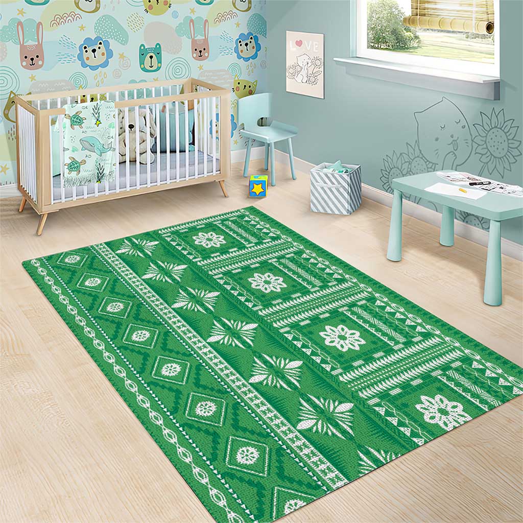 Fiji Masi All Green Area Rug Tapa Pattern LT01 - Polynesian Pride