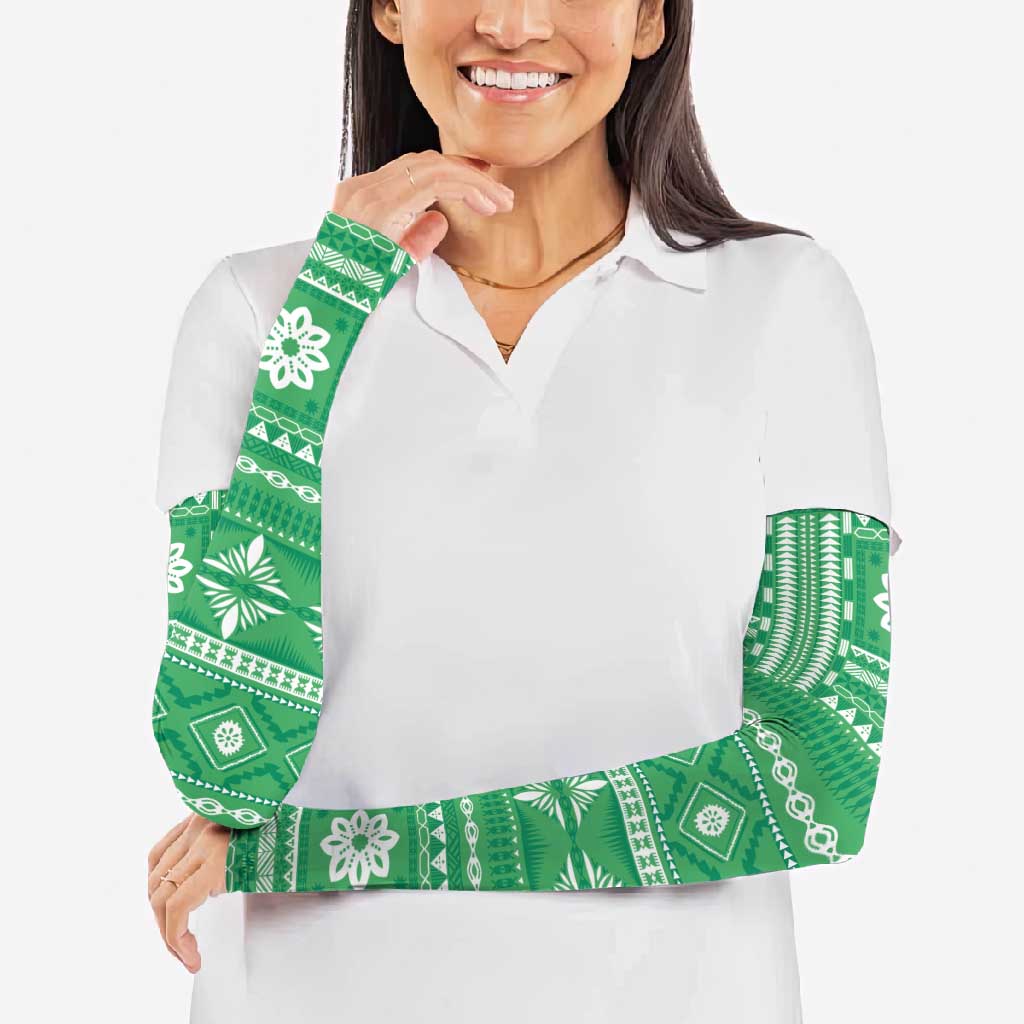 Fiji Masi All Green Arm Sleeves Tapa Pattern - Polynesian Pride