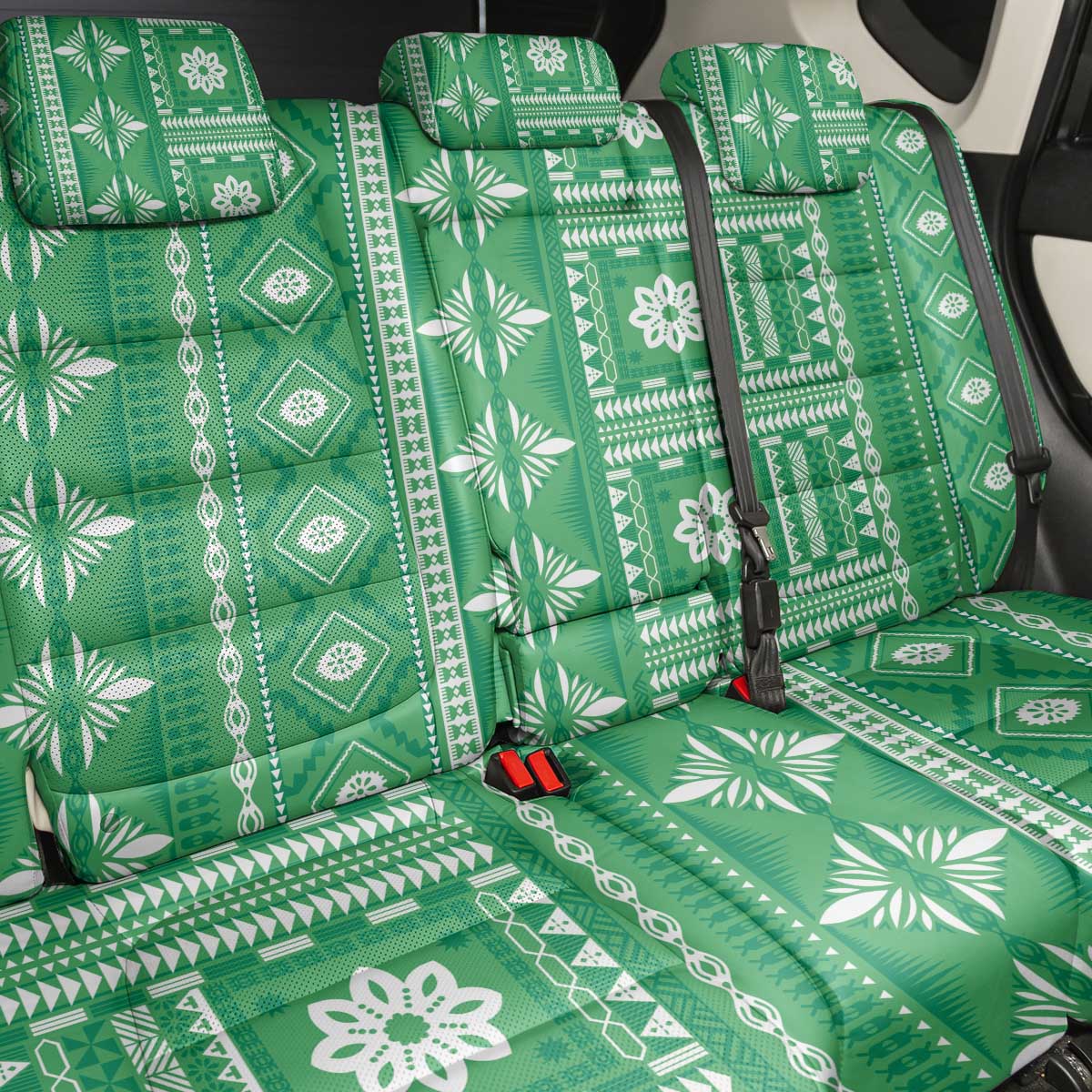 Fiji Masi All Green Back Car Seat Cover Tapa Pattern - Polynesian Pride