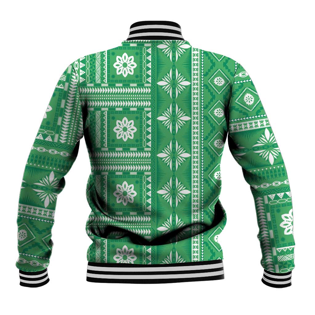 Fiji Masi All Green Baseball Jacket Tapa Pattern - Polynesian Pride