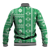 Fiji Masi All Green Baseball Jacket Tapa Pattern - Polynesian Pride