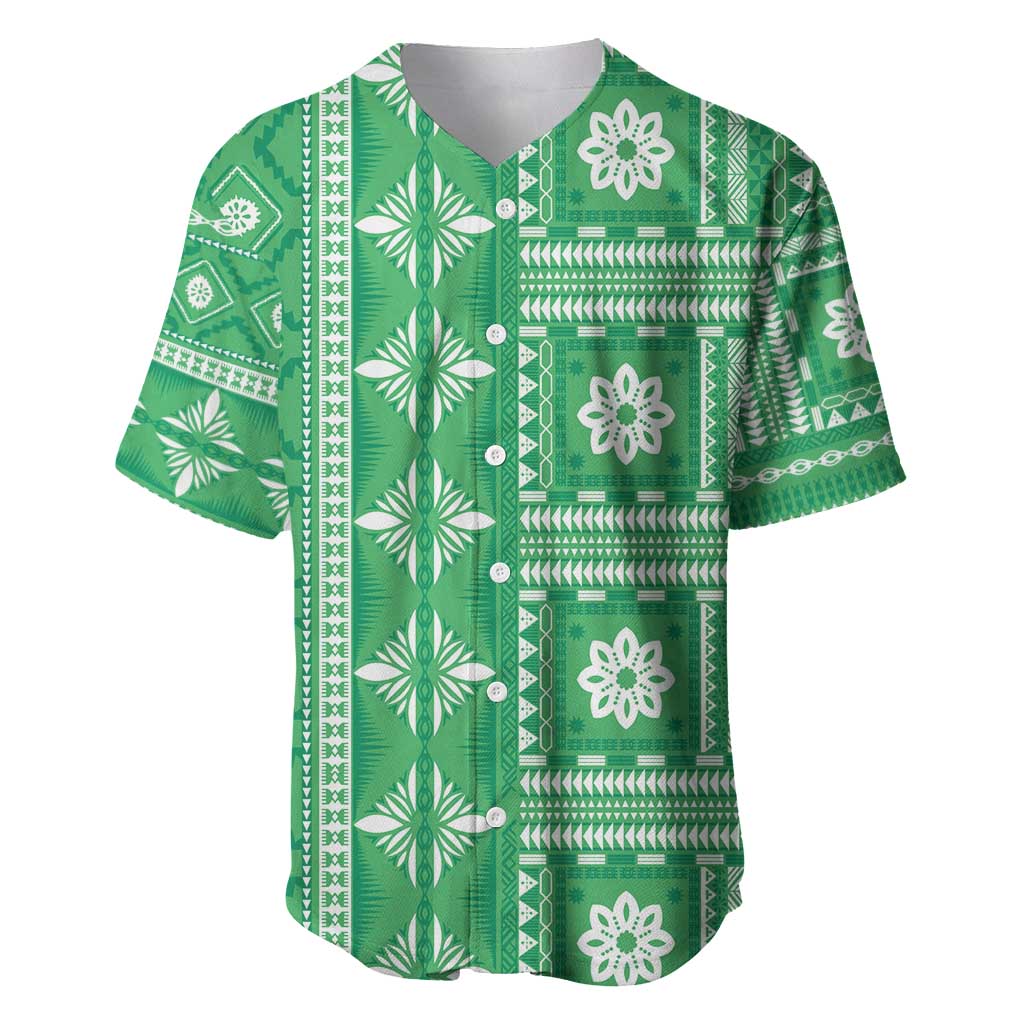 Fiji Masi All Green Baseball Jersey Tapa Pattern - Polynesian Pride