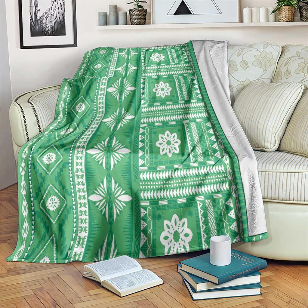Fiji Masi All Green Blanket Tapa Pattern - Polynesian Pride