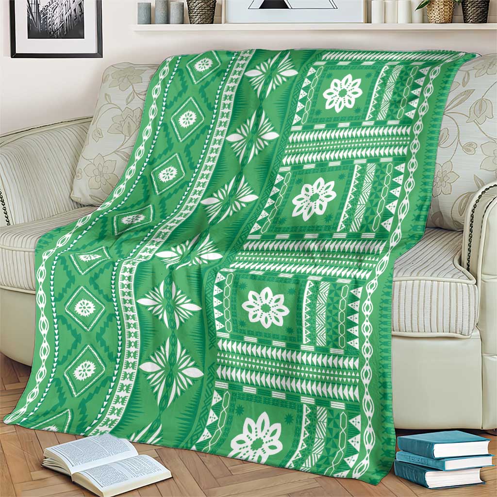 Fiji Masi All Green Blanket Tapa Pattern - Polynesian Pride