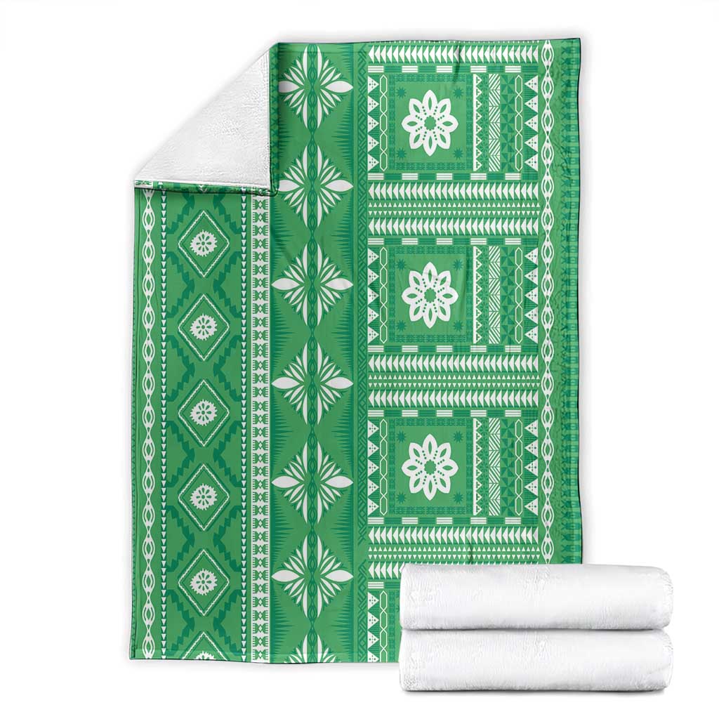Fiji Masi All Green Blanket Tapa Pattern - Polynesian Pride