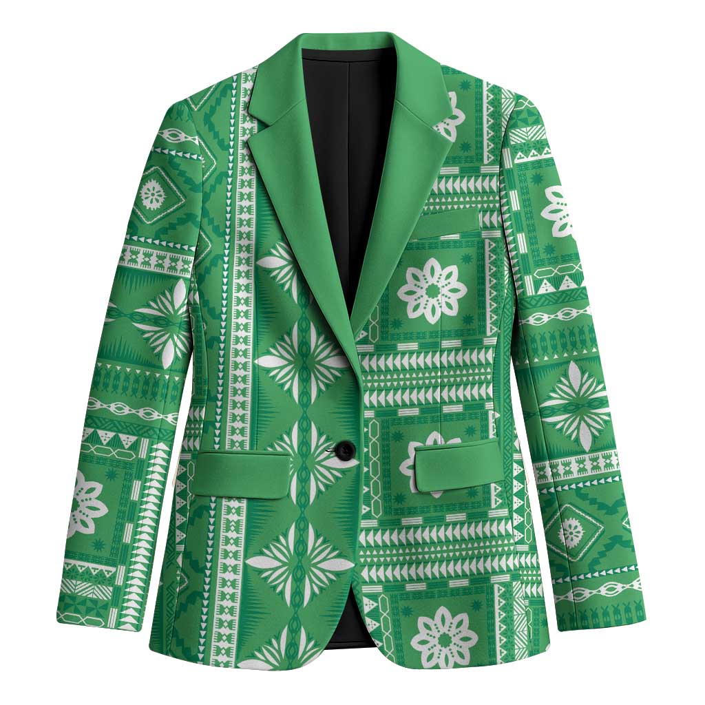 Fiji Masi All Green Blazer Tapa Pattern LT01 Unisex Green - Polynesian Pride