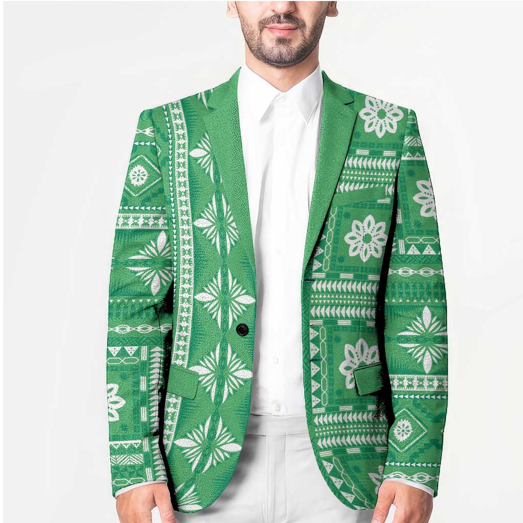 Fiji Masi All Green Blazer Tapa Pattern LT01 - Polynesian Pride