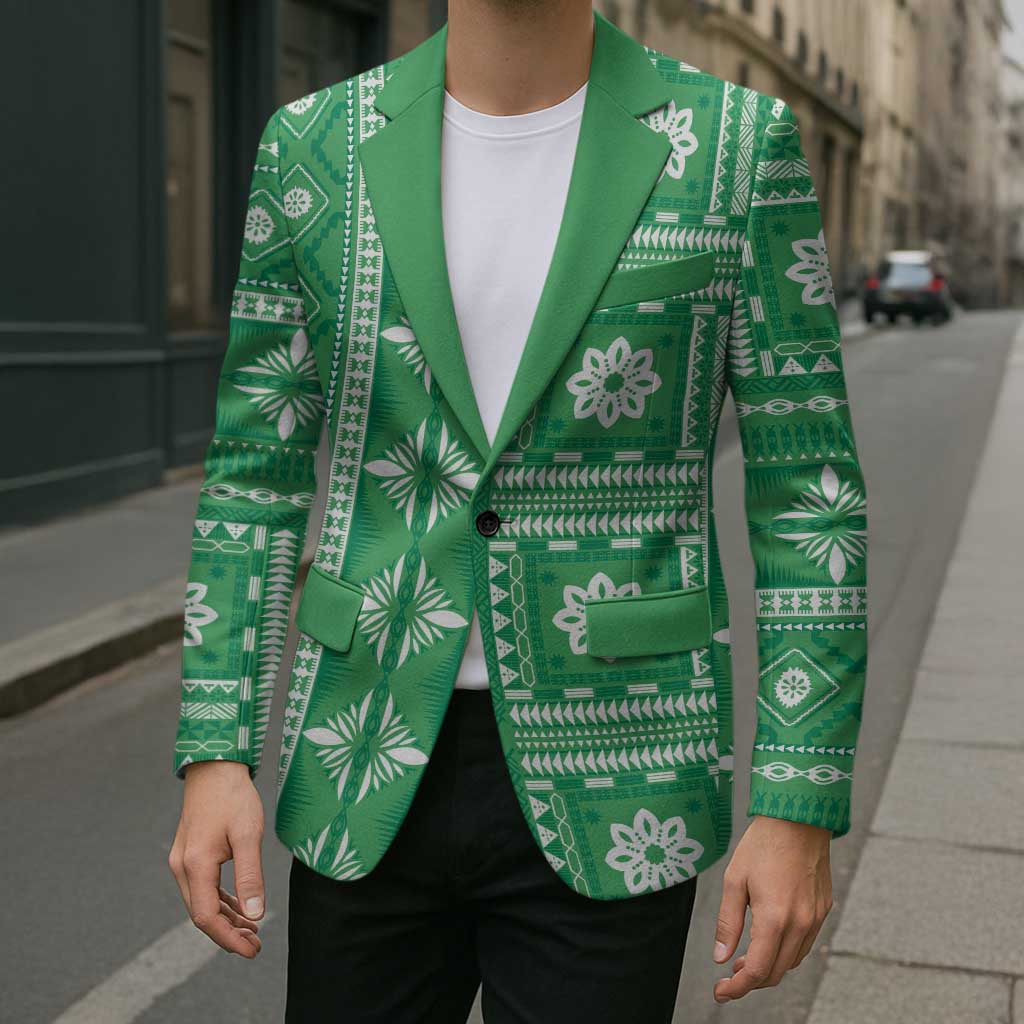 Fiji Masi All Green Blazer Tapa Pattern LT01 - Polynesian Pride
