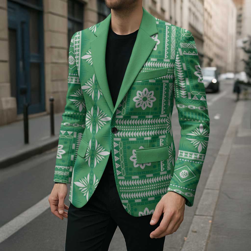 Fiji Masi All Green Blazer Tapa Pattern LT01 - Polynesian Pride
