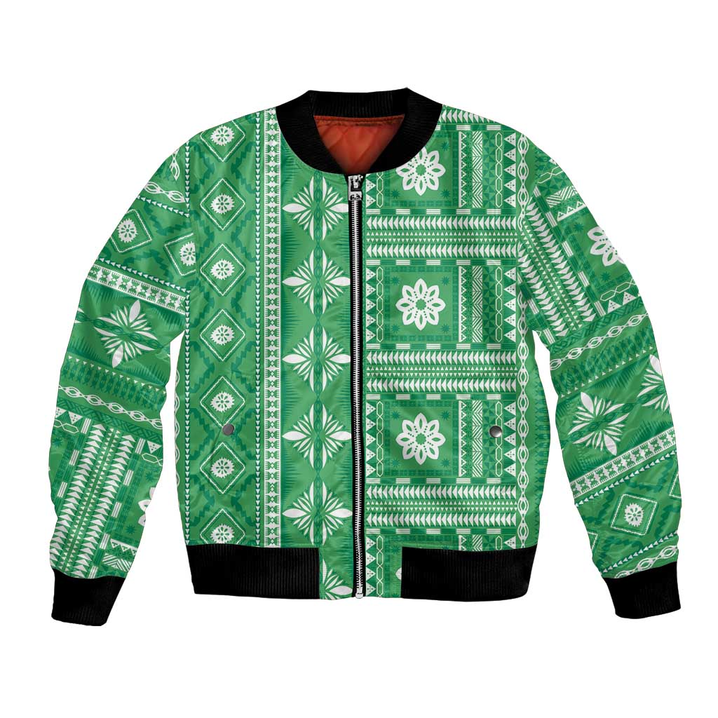 Fiji Masi All Green Bomber Jacket Tapa Pattern LT01 Unisex Green - Polynesian Pride