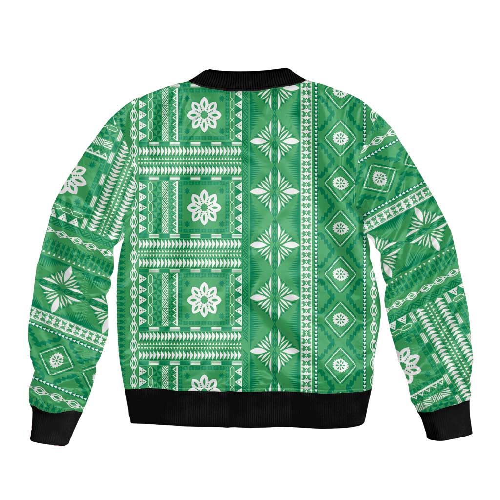 Fiji Masi All Green Bomber Jacket Tapa Pattern LT01 - Polynesian Pride