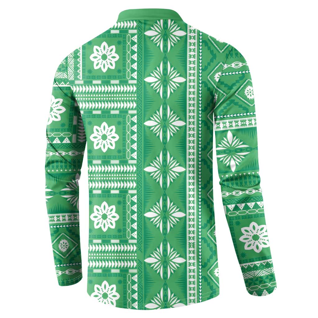 Fiji Masi All Green Button Sweatshirt Tapa Pattern - Polynesian Pride