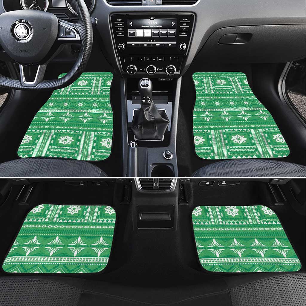 Fiji Masi All Green Car Mats Tapa Pattern LT01 Set 4pcs Green - Polynesian Pride