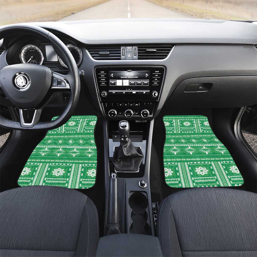 Fiji Masi All Green Car Mats Tapa Pattern LT01 Set 2pcs - Front Green - Polynesian Pride