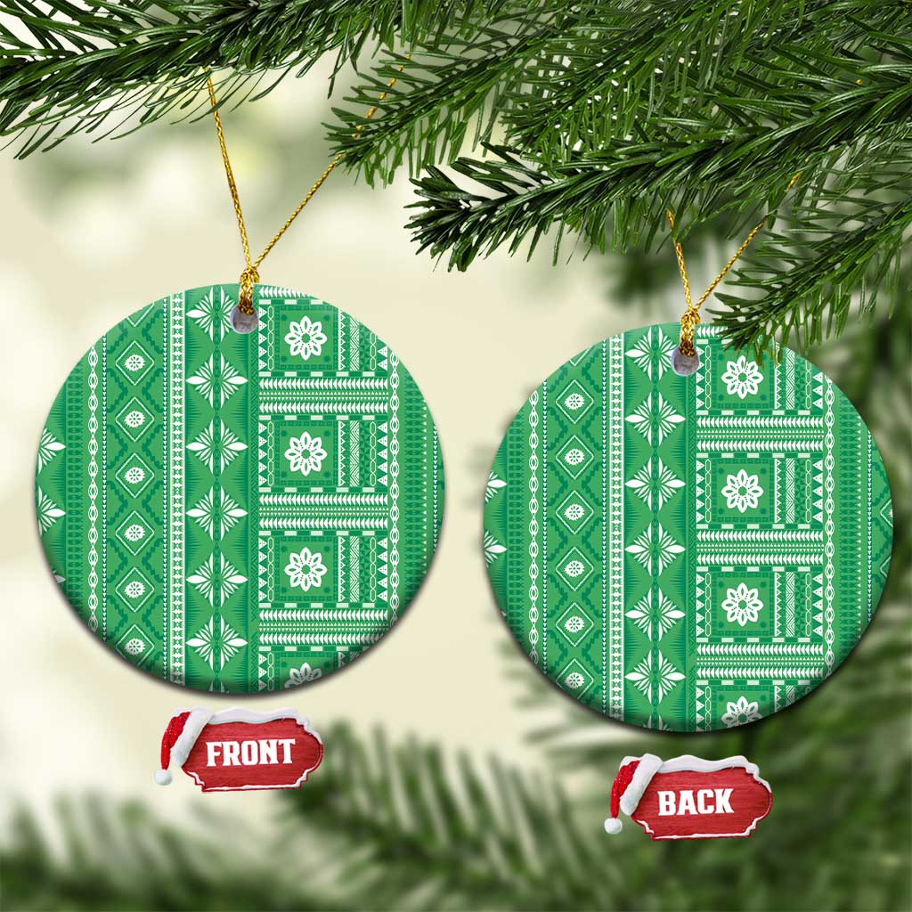 Fiji Masi All Green Ceramic Ornament Tapa Pattern LT01 Circle Green - Polynesian Pride