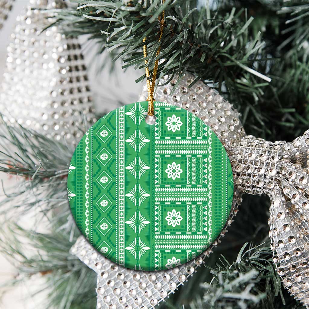 Fiji Masi All Green Ceramic Ornament Tapa Pattern LT01 - Polynesian Pride