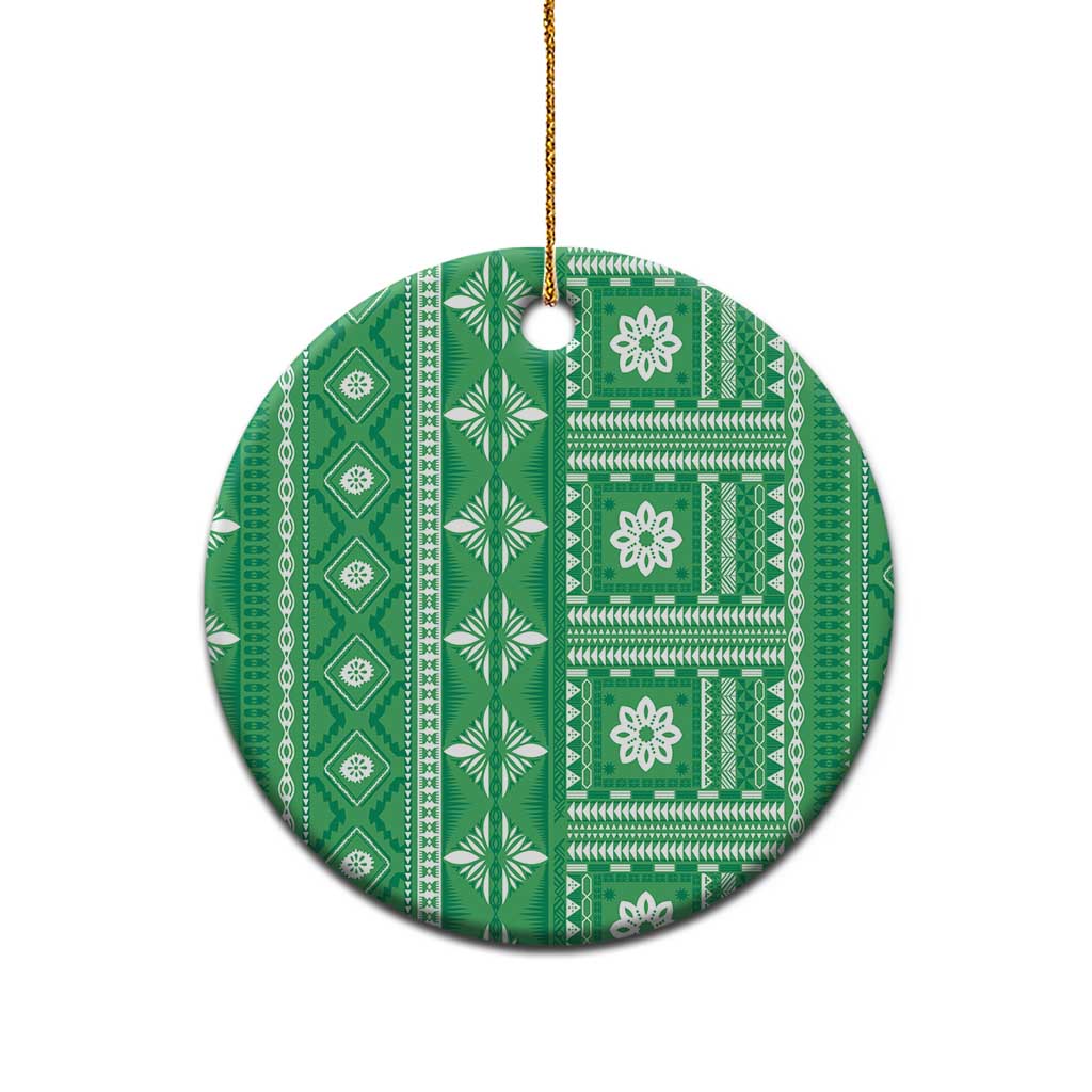 Fiji Masi All Green Ceramic Ornament Tapa Pattern LT01 - Polynesian Pride