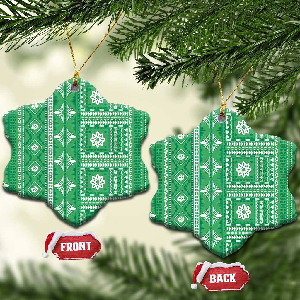 Fiji Masi All Green Ceramic Ornament Tapa Pattern LT01 Snow Flake Green - Polynesian Pride