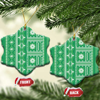 Fiji Masi All Green Ceramic Ornament Tapa Pattern LT01 Snow Flake Green - Polynesian Pride