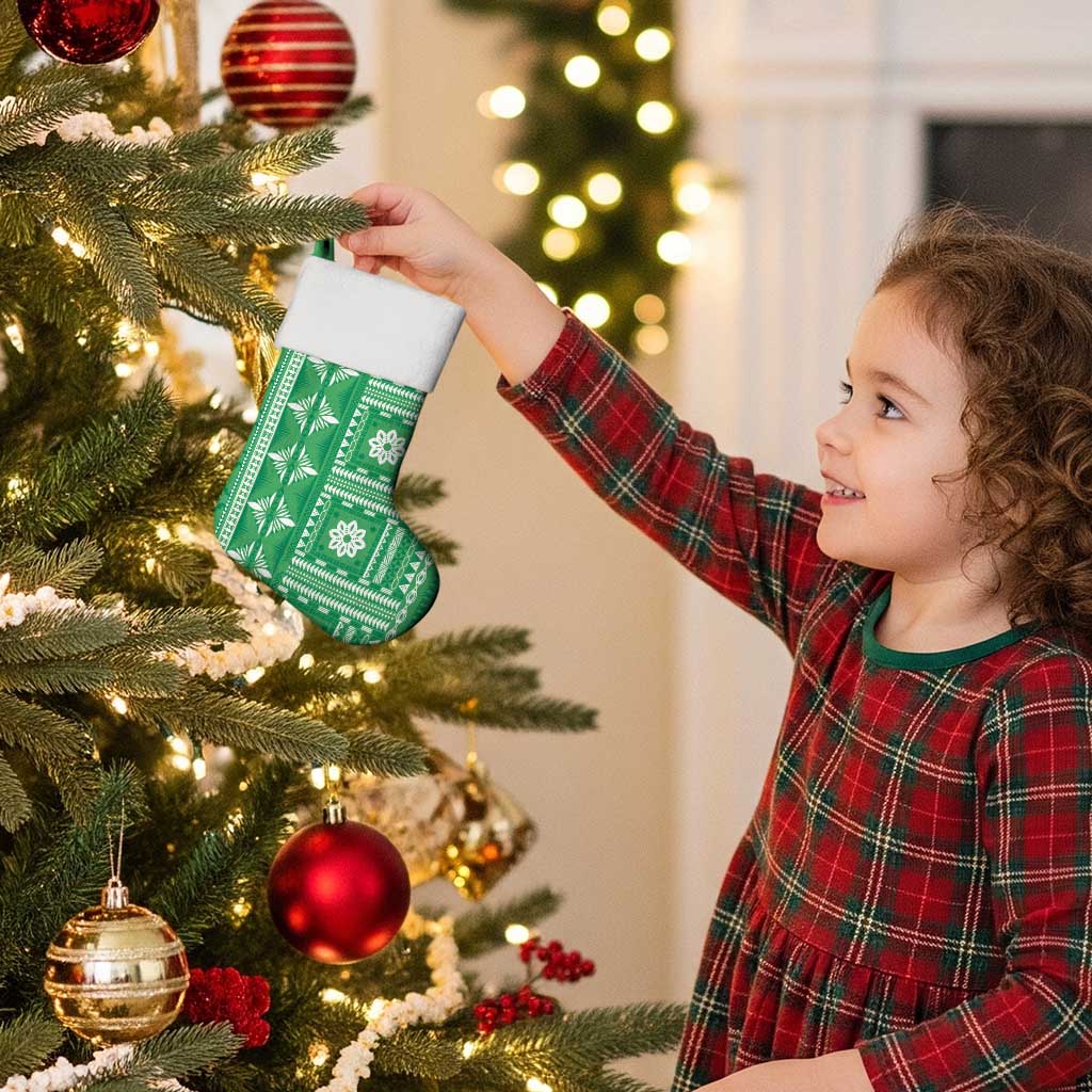 Fiji Masi All Green Christmas Stocking Tapa Pattern - Polynesian Pride