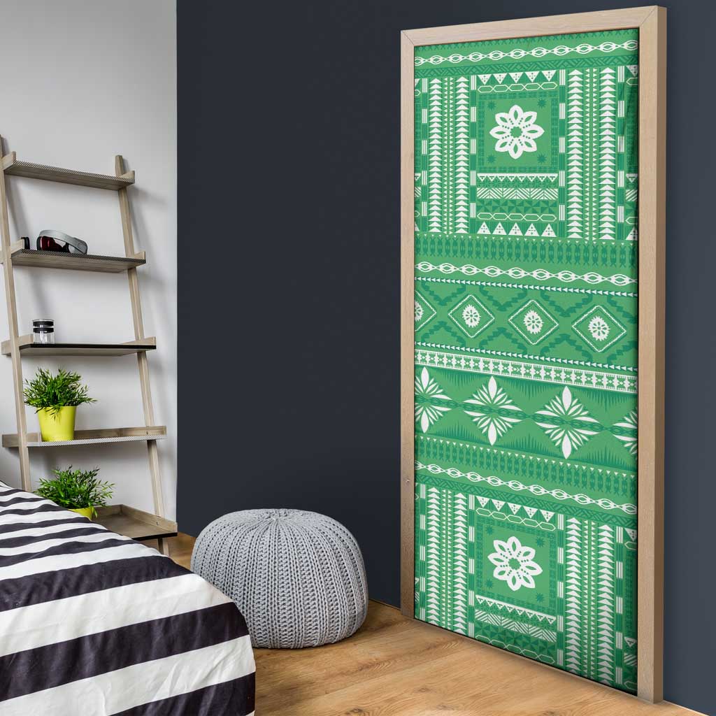 Fiji Masi All Green Door Cover Tapa Pattern - Polynesian Pride