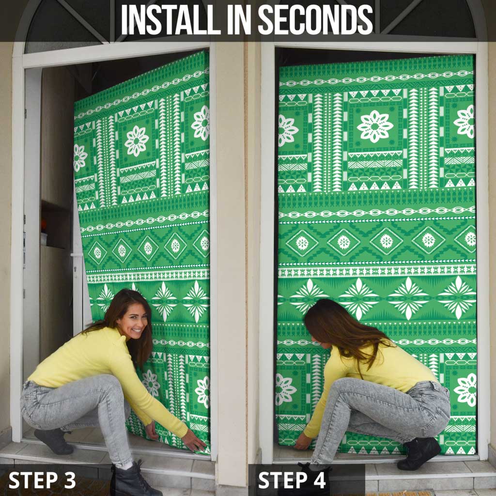 Fiji Masi All Green Door Cover Tapa Pattern - Polynesian Pride