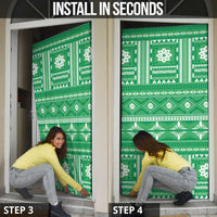 Fiji Masi All Green Door Cover Tapa Pattern - Polynesian Pride