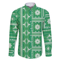 Fiji Masi All Green Family Matching Long Sleeve Bodycon Dress and Hawaiian Shirt Tapa Pattern - Polynesian Pride
