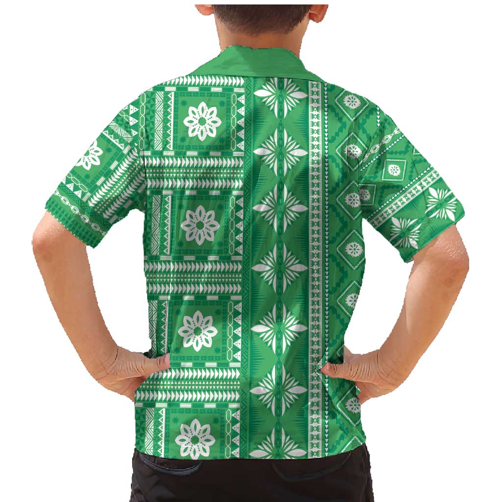 Fiji Masi All Green Family Matching Mermaid Dress and Hawaiian Shirt Tapa Pattern - Polynesian Pride