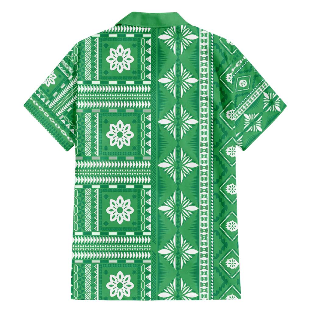 Fiji Masi All Green Family Matching Off Shoulder Maxi Dress and Hawaiian Shirt Tapa Pattern - Polynesian Pride