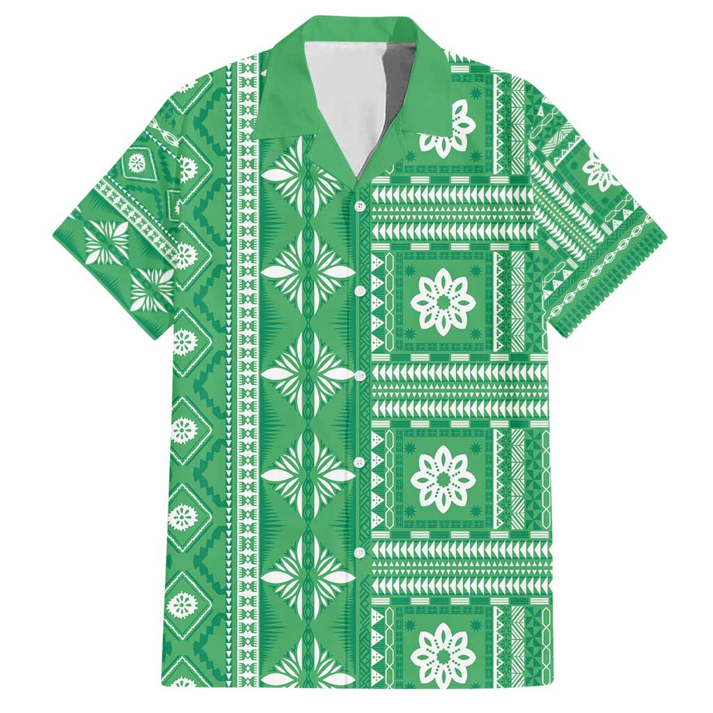 Fiji Masi All Green Family Matching Short Sleeve Bodycon Dress and Hawaiian Shirt Tapa Pattern - Polynesian Pride
