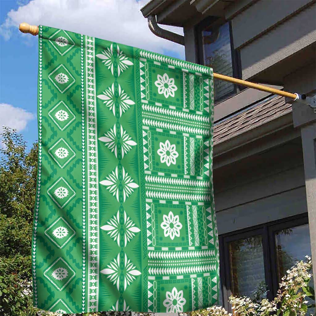 Fiji Masi All Green Garden Flag Tapa Pattern - Polynesian Pride