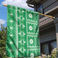 Fiji Masi All Green Garden Flag Tapa Pattern - Polynesian Pride