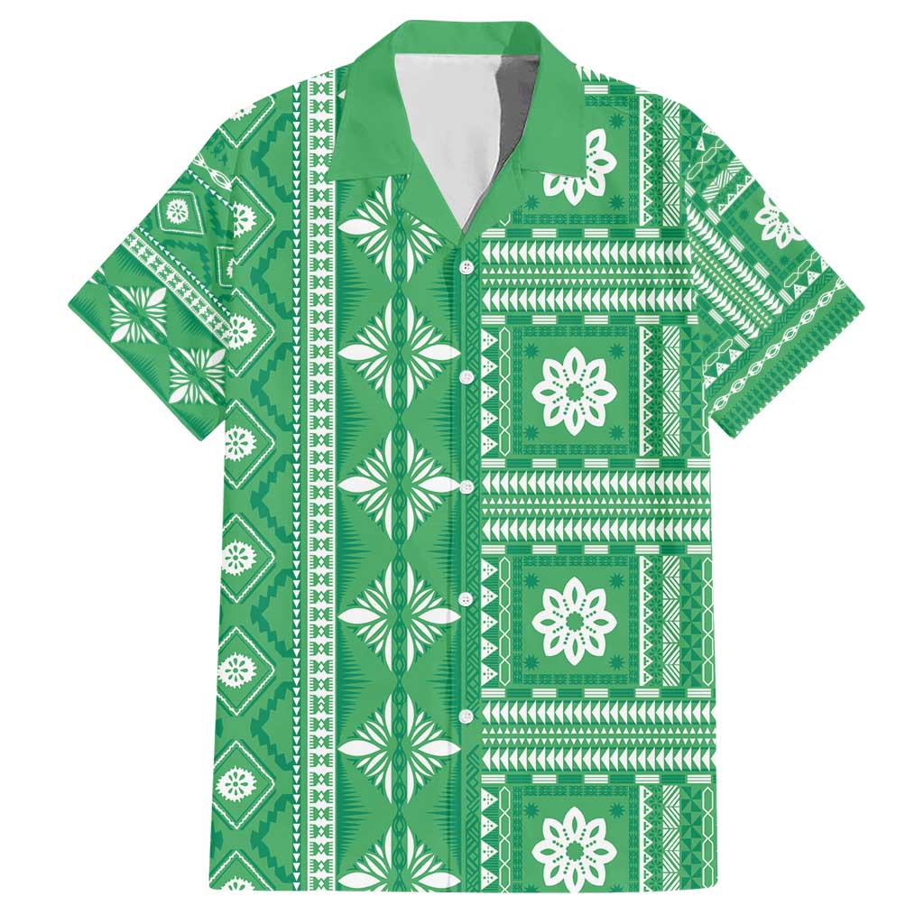 Fiji Masi All Green Hawaiian Shirt Tapa Pattern - Polynesian Pride