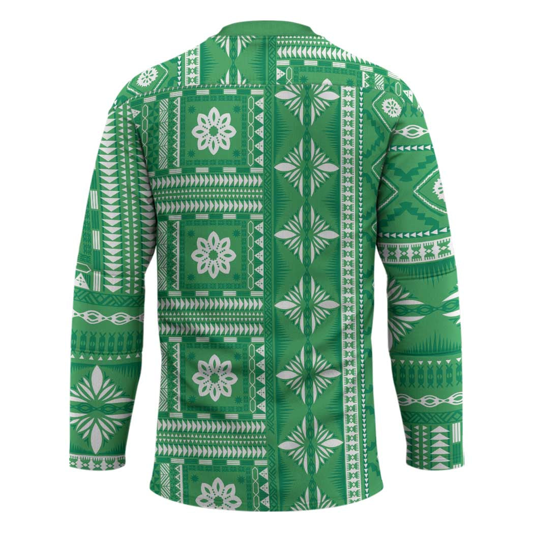 Fiji Masi All Green Hockey Jersey Tapa Pattern - Polynesian Pride