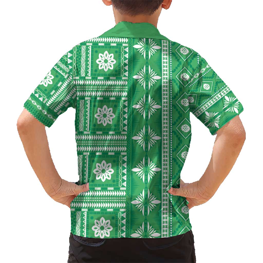 Fiji Masi All Green Kid Hawaiian Shirt Tapa Pattern - Polynesian Pride